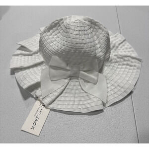 Janie and Jack Baby Girl Hat Size 0 to 3 Months White Pleated Ribbon Sun Hat